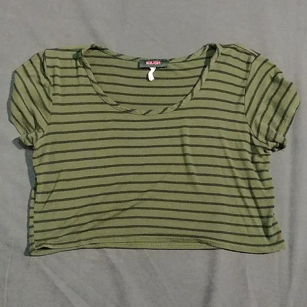 Women's GUC Krush Olive Striped Crop top Size L